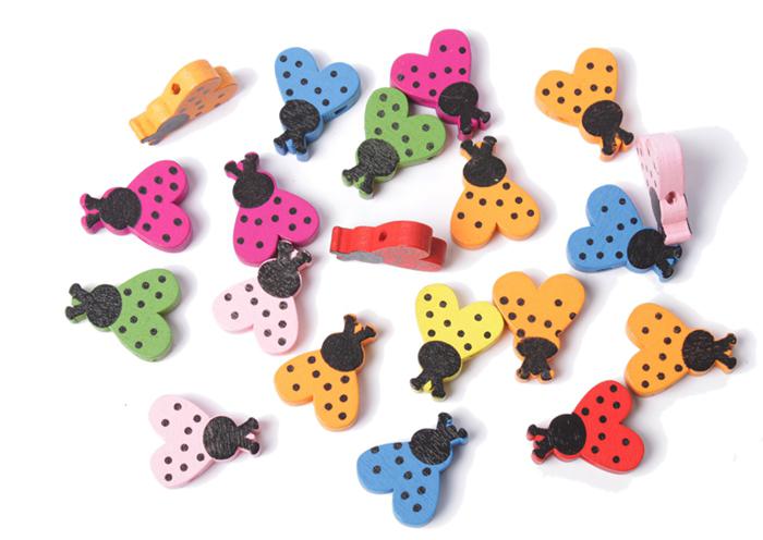 50PCS Mixed Colours Wooden Ladybug Beads #24922