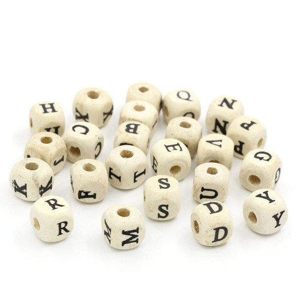 8SEASONS 200PCs Natural Alphabet/ Letter beads Cube Wood Beads 10x10mm(3/8