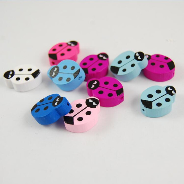 200Pcs 7 Colors 20*14mm One Face Printed Ladybug Wooden Beads Charms Bead Jewelry Accessories for Kids Toy Jewelry DIY Making Wholesale