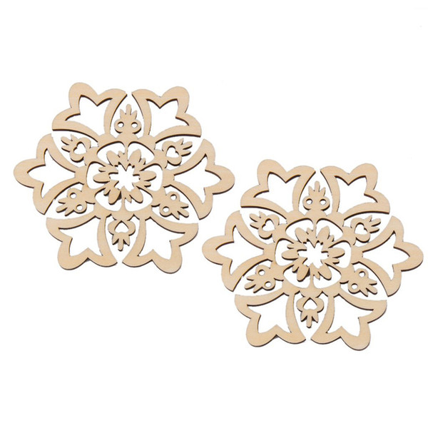 10pcs 8*8cm Christmas Hanging Ornaments Decoration Wooden Hollow Snowflake Design Embellishments New Year Decoration