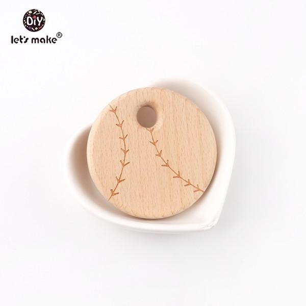 Let's Make 10pc Wood Flat Baseball Pendant Teething Geometric Round Chewable Toddler Toys Woman Statement Necklaces Pendants