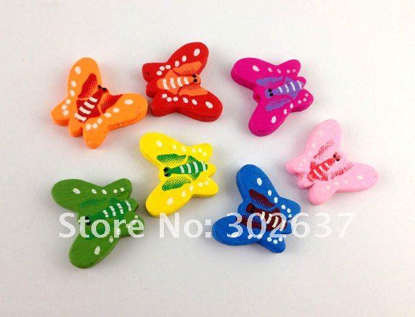 60PCS Mixed colours wooden butterfly Beads #20767