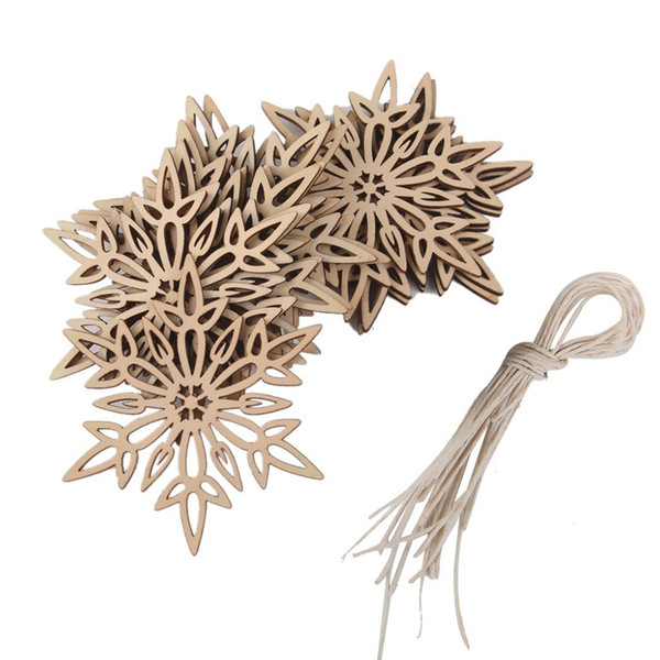 10pcs Wooden Embellishments with String Christmas Decoration Snowflake Pattern Pendant