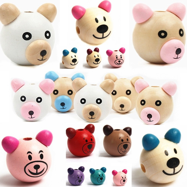 New Wooden Cartoon 3D Lovely Bear Beads Ball Smiling Face Wooden Beads Jewelry Accessories for Children Pacifier Clip DIY Making Wholesale