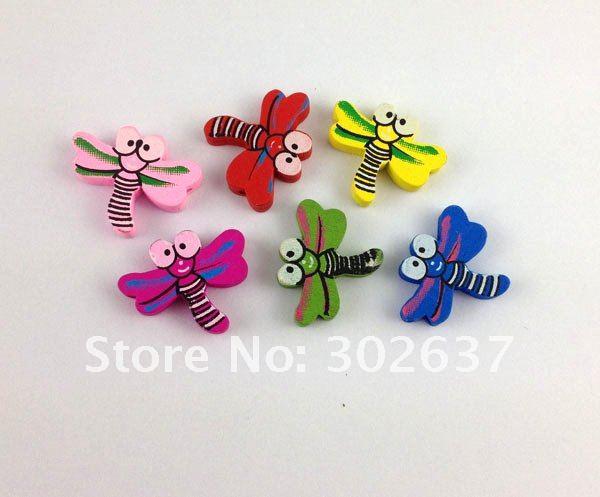 60PCS Mixed colours wooden dragonfly Beads #20768