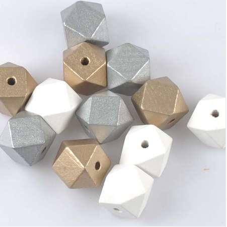 20mm 10pcs Gold Silver White Natural Faceted Wooden Unfinished Geometric Spacer Beads For Jewelry making Handmake DIY MT2020X