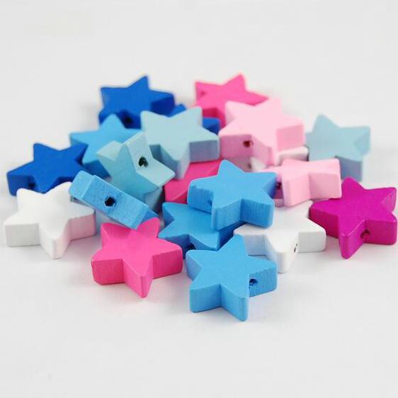 100pcs Mixed Colors STAR Shape Wood Beads Craft/Kids Jewelry Making for bracelet 20MM