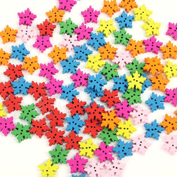 Wholesale Mix-Colored Solid Color 18*18MM Snowflake Shaped Wooden Button 100 pcs