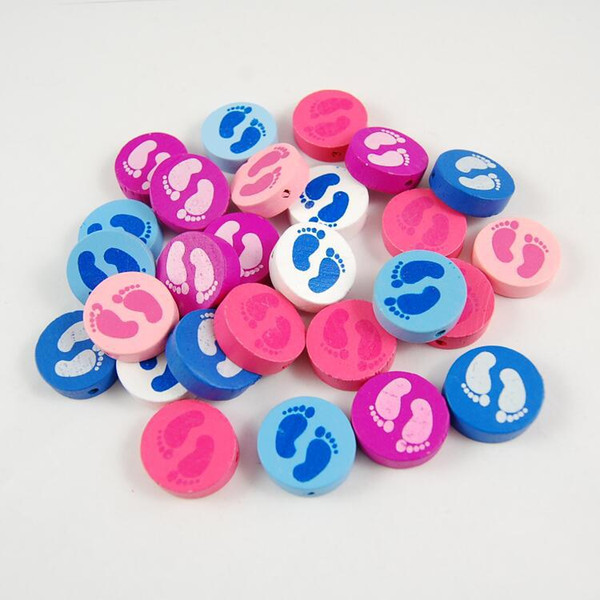 200Pcs 20mm 7 Colors 2 Face Footprint Round Slip Wooden Beads Colorful Charms Jewelry Accessories for Necklace Bracelet DIY Making Wholesale