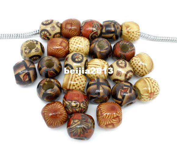 Free Shipping 100pcs Mixed Painted Drum Wood Beads Fits Charm Bracelet 11x12mm jewelry finding DIY making