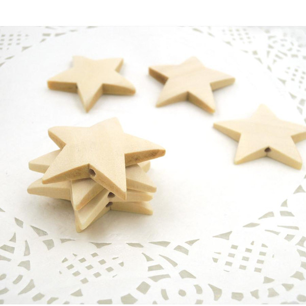 100pcs 40mm cute cartoon Wood Star shaped Chipboard unique Wooden beads Home DIY pendant Kid DIY finding EA200