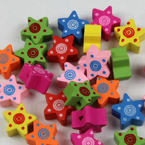 100pcs colorful STAR Shape Wood Beads Craft/Kids Jewelry Making for bracelet 20MM