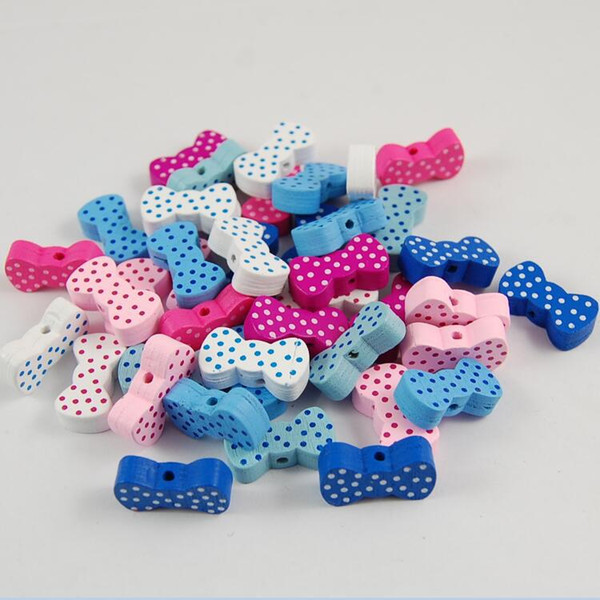 50Pieces 7 Colors 20*11mm Bow Printed Wooden Beads Charms Bead Jewelry Accessories for Necklace Bracelet Making Diy Children's Loose Beads