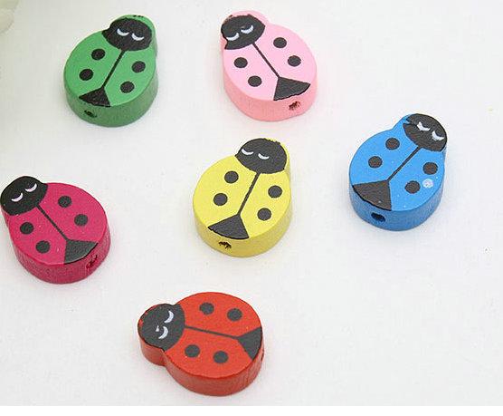 100pcs Mixed Colors Ladybug Shape Wood Beads Lot Craft/Kids Jewelry Making for bracelet 15x20MM