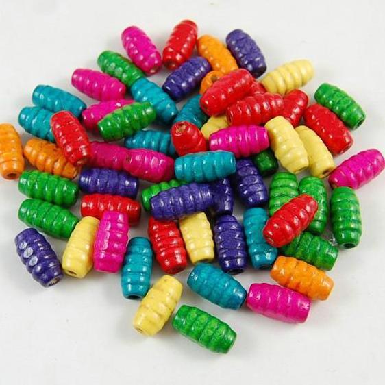 100pcs Mixed Colors RIBBED OVAL Wood Beads Craft/Kids Jewelry Making for bracelet 20MM