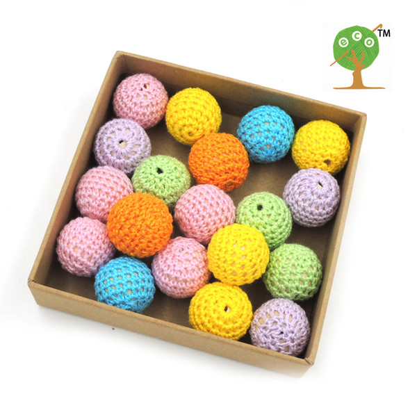 Chunky WOODEN BEADS, 100 pcs textile woven bead pastel color 20mm crochet beads, DIY beads, party decoration, christmas EA47