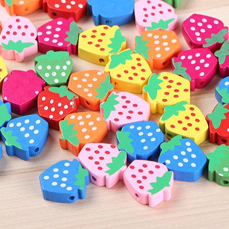 100pcs colorful Strawberry Shape Wood Beads Craft/Kids Jewelry Making for bracelet 15x18MM