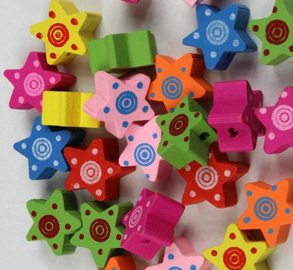 100pcs colorful STAR Shape Wood Beads Craft/Kids Jewelry Making for bracelet 20MM