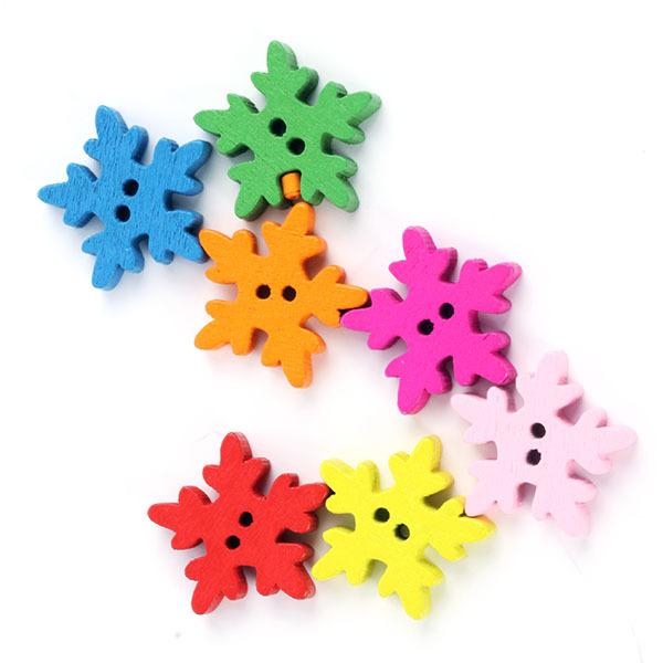 DY33 Wholesale Mix-Colored Solid Color 18*18MM Snowflake Shaped Wooden Button 200 pcs Wooden Beads christmas accessories