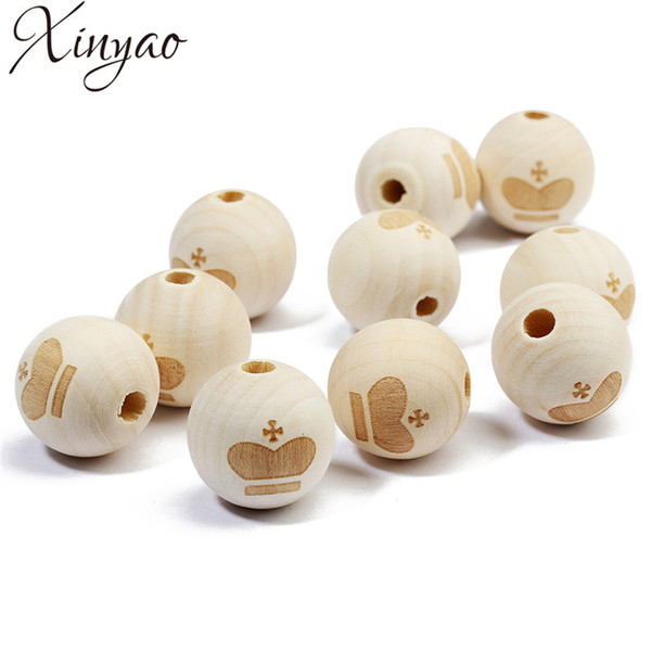 XINYAO 20pc 19X20mm Natural Round Wooden Beads Heart/Smile Face/Elephant/Footprint Pattern Wood Beads For Diy Jewelry Making