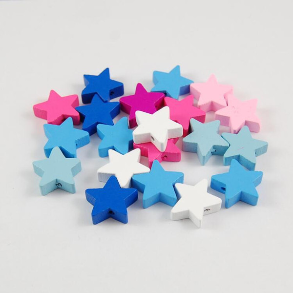 50Pieces 10 Colors 20mm Pentangle Wooden Beads Jewelry Accessories for Necklace DIY Making Children's Handmade Star Wood Loose Beads Toy