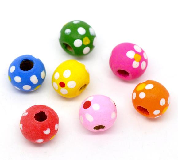 DY33 New 300pcs Mixed Multicolor Dot Round Wood Beads 10x9mm Fit DIY Free Shipping Loose Beads