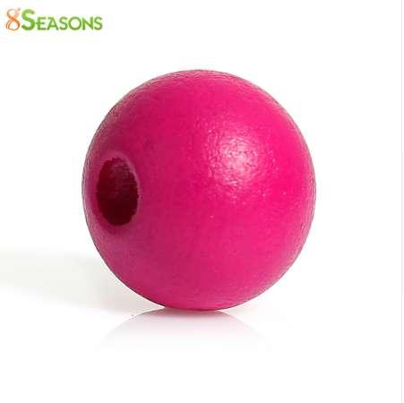 8SEASONS Hinoki Wood Spacer Beads Round Fuchsia About 10.0mm(3/8