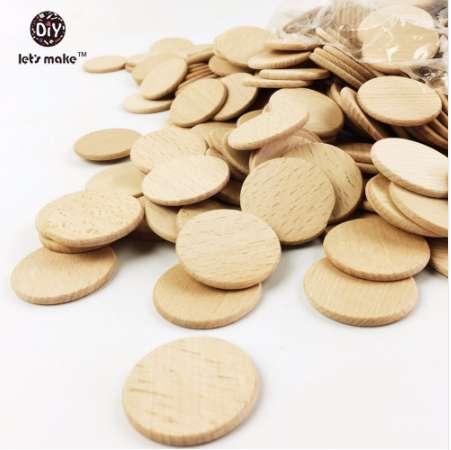 Let's Make Natural Beech Wood Flat Round Coin Natural Wood Discs Wooden Beads 37mm 30 Pieces