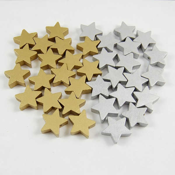 NY932 Handmade Beads Gold &Silver Color 20MM Star Shape Wood Beads for Making Wooden Beads Teething DIY Pacifier Clip Bois Attache Sucette