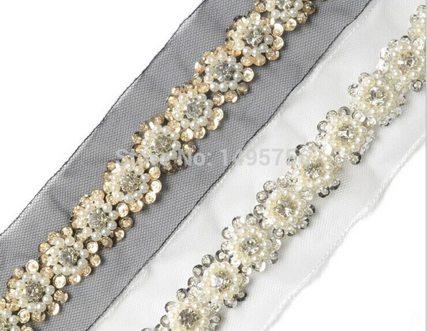 free shiipping hand made new bling rhinestone stones with pearls beaded bridal trims lace for dresses diy making