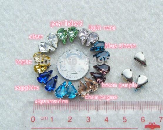 free shippment!teardrop 6*10mm 50pcs/lot Crystal Silver pointback Sew On Stones With Claws Setting Chatons Crystal Glass Stones