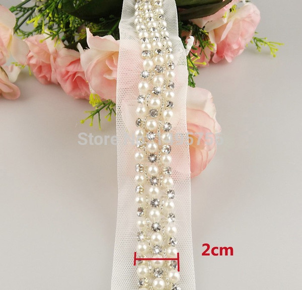 free shipping!5yards/lot 2cm luxury pearl and rhinestone lace beaded trims DIY wedding dress bridal garment sewing accessory