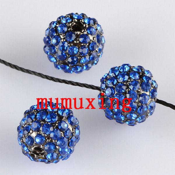 10MM / 12MM Blue Crystal Disco Balls, Gun Metal Black Plated Pave Rhinestone Loose Beads