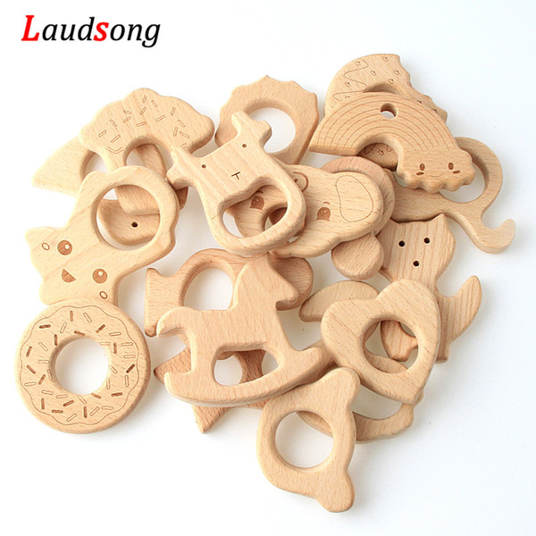 2Pcs Baby Animal Natural Beech Teething Wooden Beads Toy Baby Teether Gift Rattle Accessories