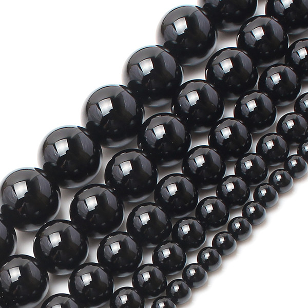 Fashion Jewelry Natural Stone Beads Smooth Round Black Agates Onyx Loose Beads For Jewelry Making Pick Size 4 6 8