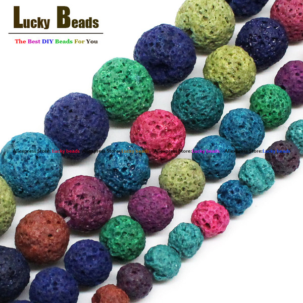 jewelry display and packaging Colourful Lava Bead Natural Stone Volcanic Rock High Quality Round Loose Beads 15\