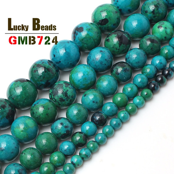 stone round wholesale 4.6.8.10.12. 14mm Chrysocolla stone Round Loose Spacer Beads 15.5