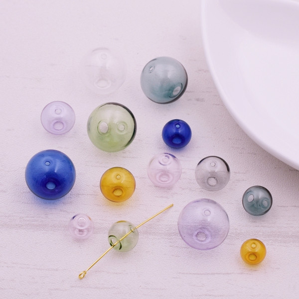 Cheap Beads 10pieces double hole 10-20mm color glass ball globe beads hollow glass bottle vial jewelry making accessories findings