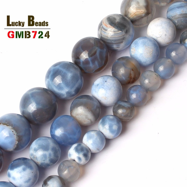 Beads 6,8,10mm Round Bead Blue Craceked Fire Agates Stone Beads For DIY Necklace Bracelets Jewelry Making 15\