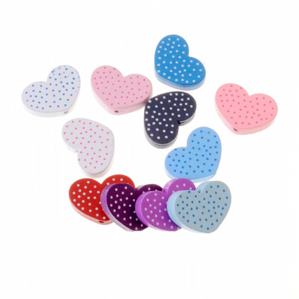 diy craft Free Shipping 20pcs Hot New Random Mixed Multicolor Cute Dot Heart Wood Beads Jewelry Fashion DIY Craft 26x19mm