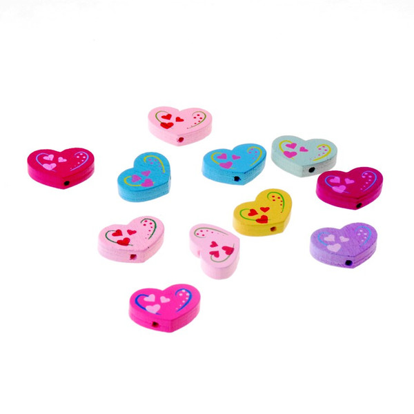 free shipping Free Shipping 50pcs Wooden Lovely Heart Styles Spacer Beading Wood Beads Toys For Baby DIY Crafts Kids Toys 20x14mm