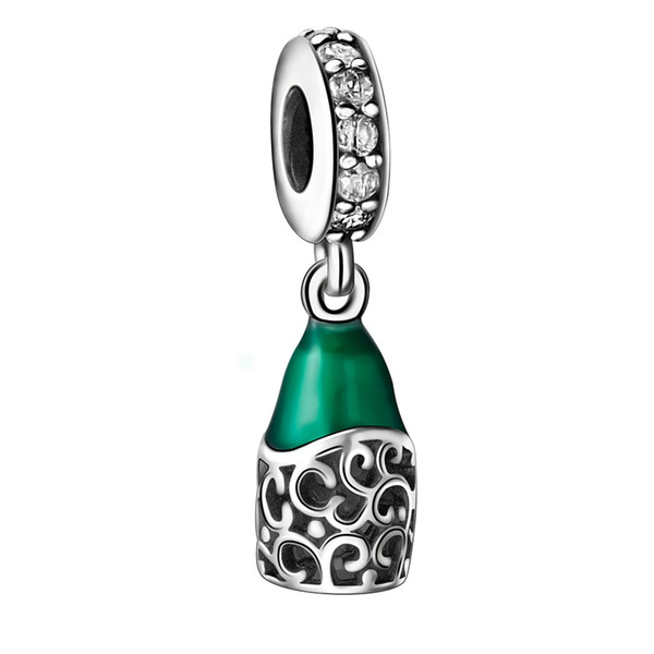 925 Sterling Silver Charms Green Enamel CZ Pendant European Charm Beads Fit Snake Chain Bracelet DIY Original Jewelry