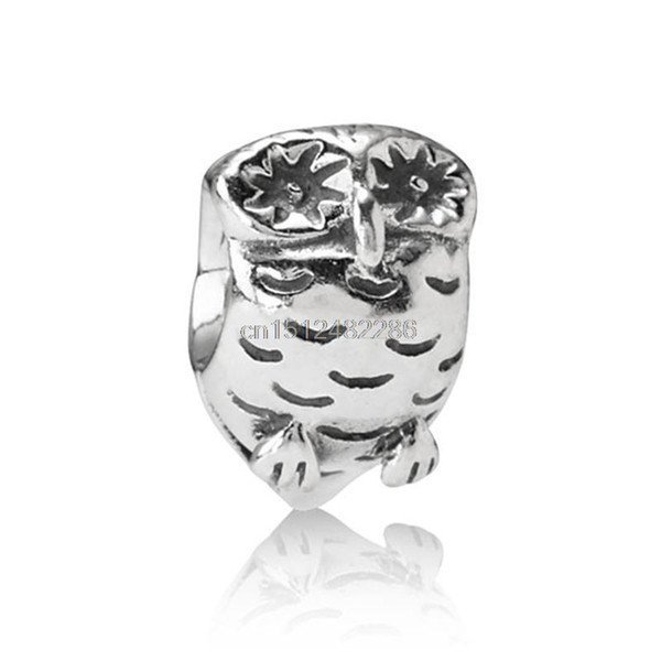 Small Fashion Cute Owl Shape 925 Sterling Silver European Bead Charms For Fine Unique Vintage DIY Snake pandora Bracelet Bangle Jewelry