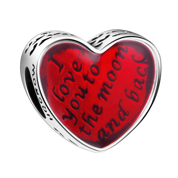 Unique 925 Sterling Silver Red hollow heart-shaped Bead Charm Fit Bracelets Fashion Jewelry Accessories