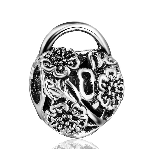 New!925 Sterling Silver Bead Openwork Heart Padlock Floral European Charms Silver Beads For Snake Chain Bracelet DIY Fashion Jewelry