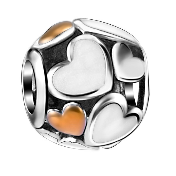 925 Sterling Silver Beads Enamel Love Hearts European Charms Bead Style Bracelet Original Jewelry