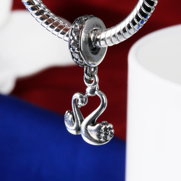 925 Sterling Silver Charms CZ Love Swan Pendant European Charm Beads Fit Snake Chain Bracelet DIY Original Jewelry