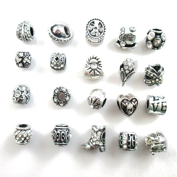 Free Shipping 2017 New 200pcs Mix Alloy Charms Mix Color Rhinestone Big Hole Beads fit Fashion Silver Pandora Bracelet DIY Jewelry