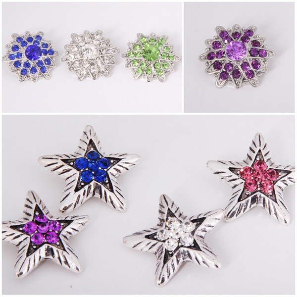 NOOSA 18mm Star And Flower Snap Jewelry 8 Styles Mini Crystal Rhinestone Noosa Chunks Button Snaps For Bracelets Wholesales E560L