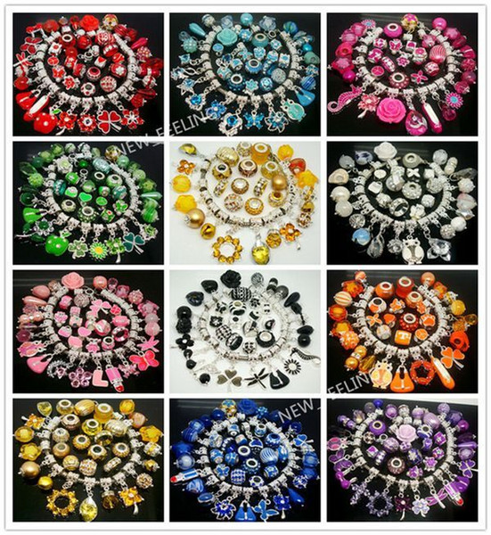 100pcs mix Colors Charms Beads for Jewelry Making Loose Pendants Charms DIY Big Hole Beads for European Bracelet Wholesale in Bulk Low Price